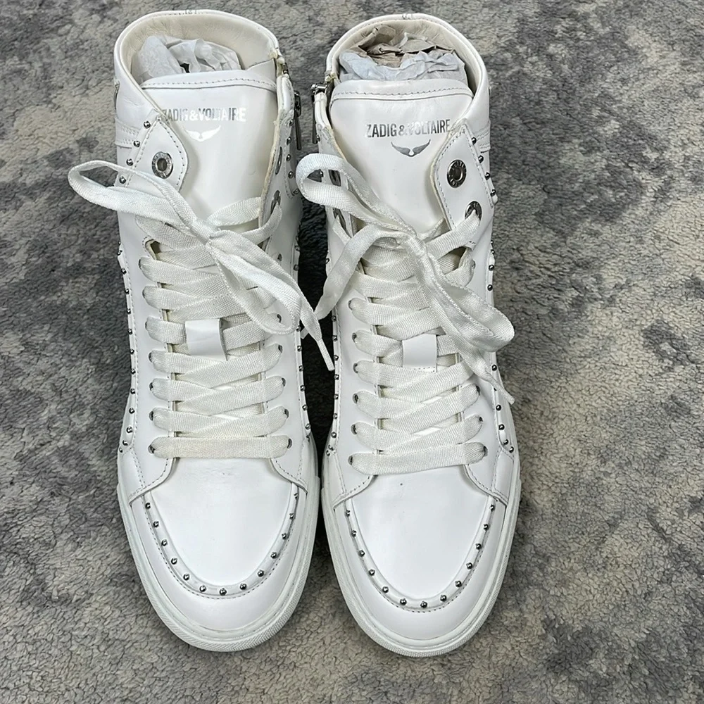 NIB Zadig & Voltaire High Flash Sneaker Studded High Top White Leather Sz 40 - Picture 9 of 14